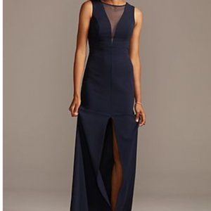 Illusion Deep-V Center Slit Stretch Crepe Dress